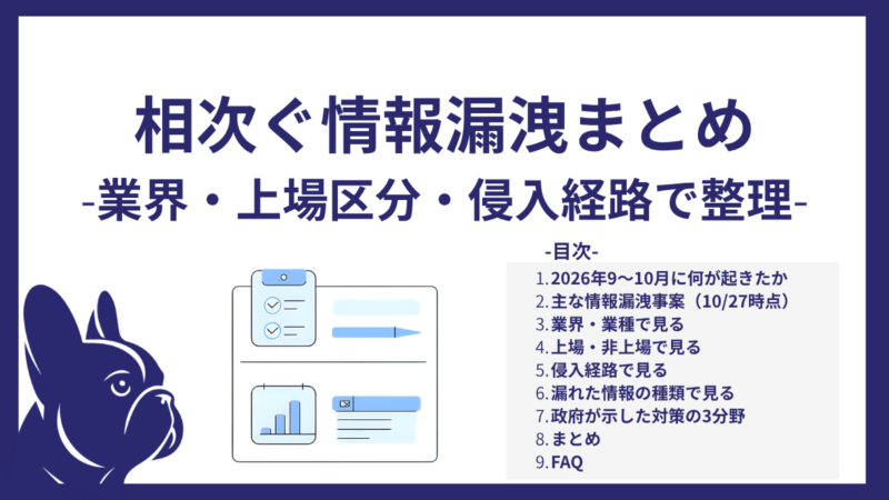 【2026年10月】相次ぐ情報漏洩まとめ｜So-net・Joshin・コミックシーモアほか主要事案を業界・上場区分・侵入経路で整理